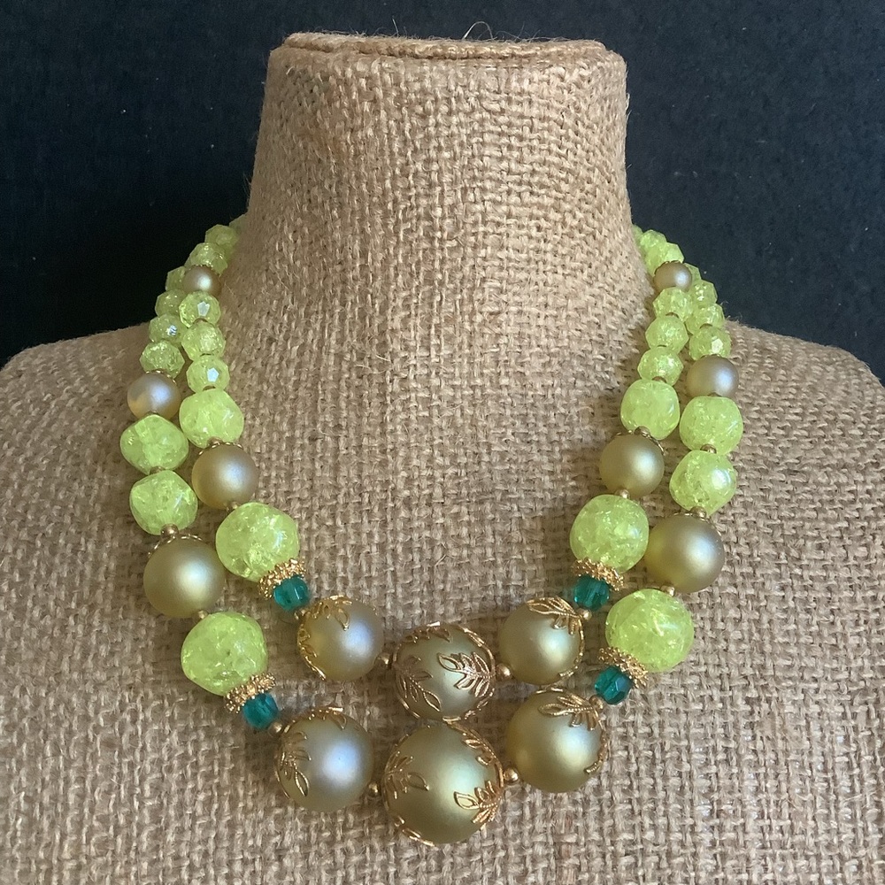 Vintage Deauville filigree bead double strand necklace.